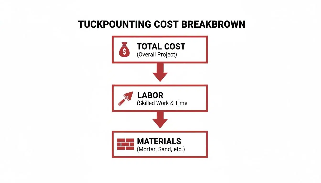 2026 Guide to Chicago Tuckpointing Prices 1 A flowchart detailing the tuckpointing cost breakdown, showing total project cost, labor, and materials.
