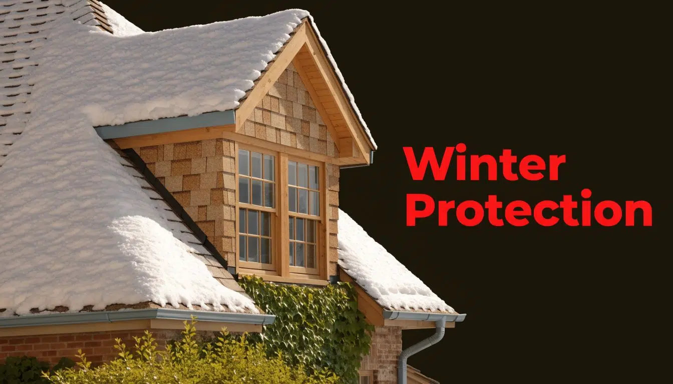 A house roof covered in snow, emphasizing the importance of winter roof protection and maintenance.