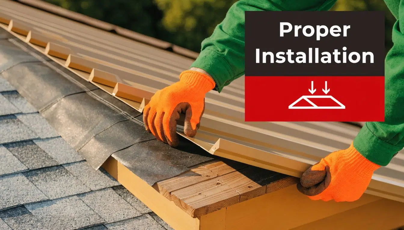 Can You Install a Metal Roof Over Shingles? Experts Guide 3 A professional construction worker installing a metal roof panel over existing shingles on a wooden structure.