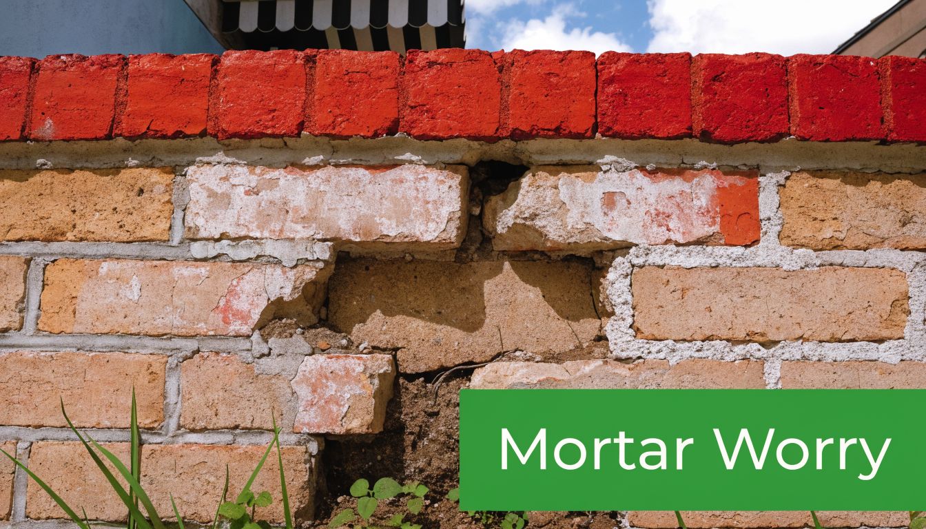 Cheaper Alternative to Repointing Brickwork 1 A close-up view of a damaged brick wall with crumbling mortar and missing bricks in sunlight.
