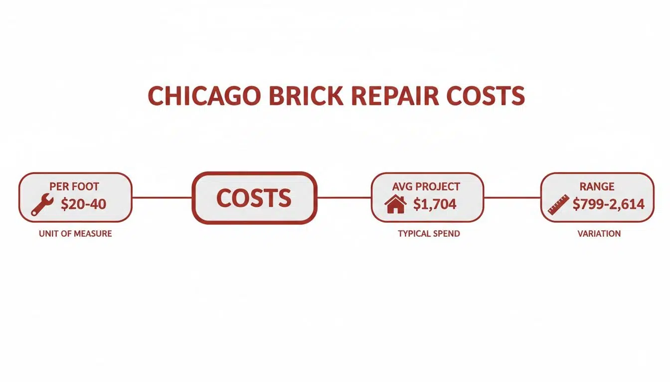 Infographic detailing Chicago brick repair costs: per foot, average project, and overall range.