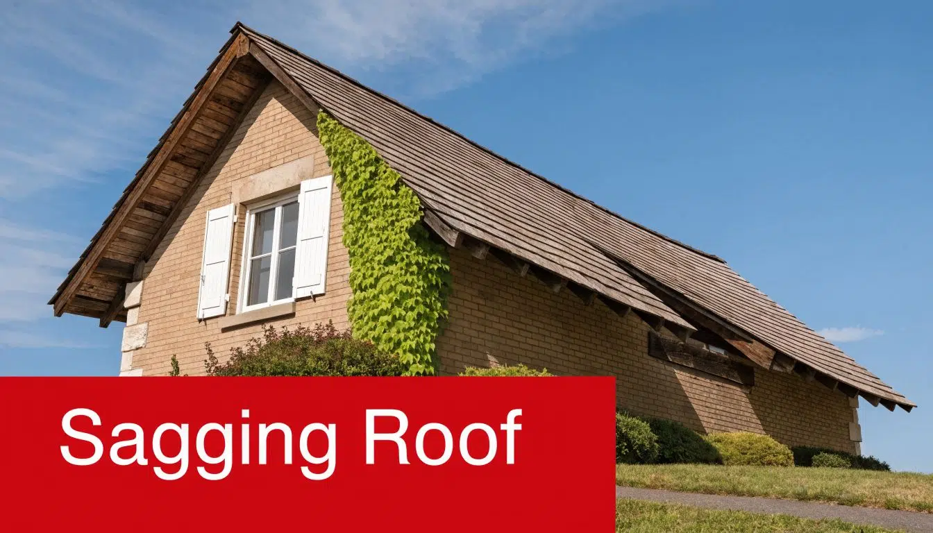 8 Signs You Need a New Roof in Chicago 2 A house with a noticeably sagging roofline, indicating structural damage and the need for professional inspection.
