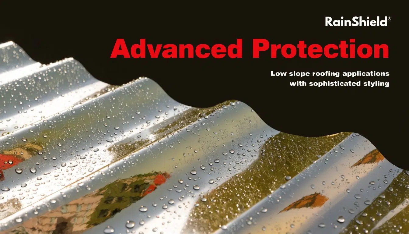 Best Roofing Materials for Flat Roofs: A Chicago Guide 4 RainShield corrugated roofing material featuring reflective surface with water droplets, suitable for low slope residential applications.