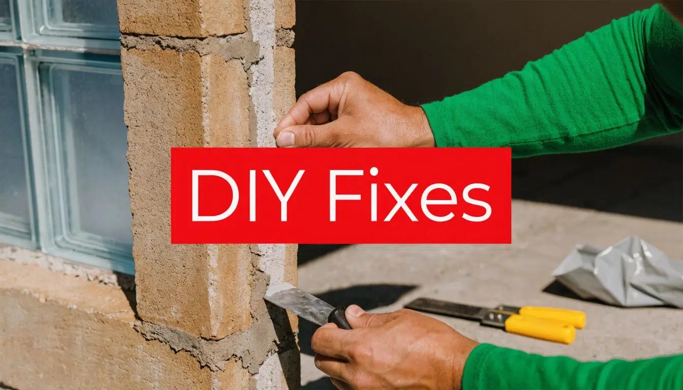 Glass Block Window Repair: A Chicago Homeowner's Guide 3 A person wearing a green long-sleeved shirt applying mortar to a glass block wall for repairs.