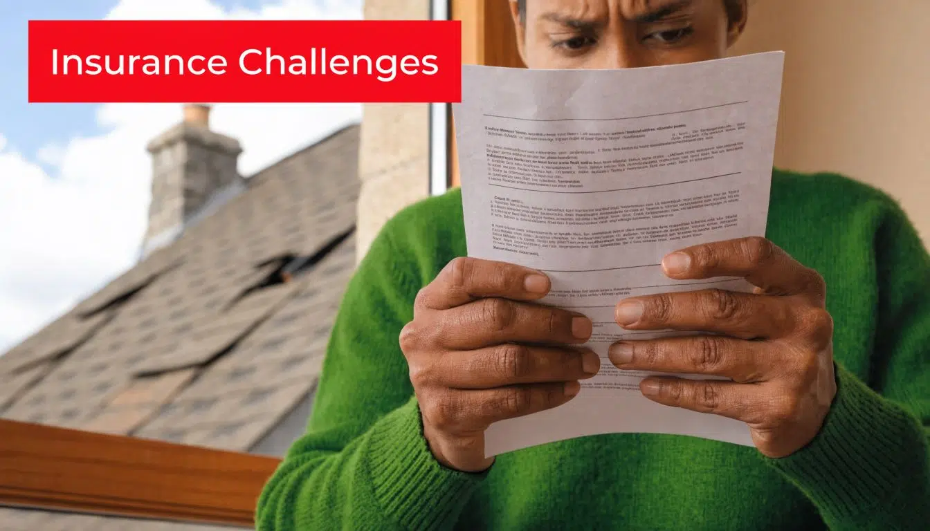 Is a 15 Year Old Roof Good in Chicago? 2026 Guide 4 A concerned person holding an insurance document with a blurry house roof in the background.