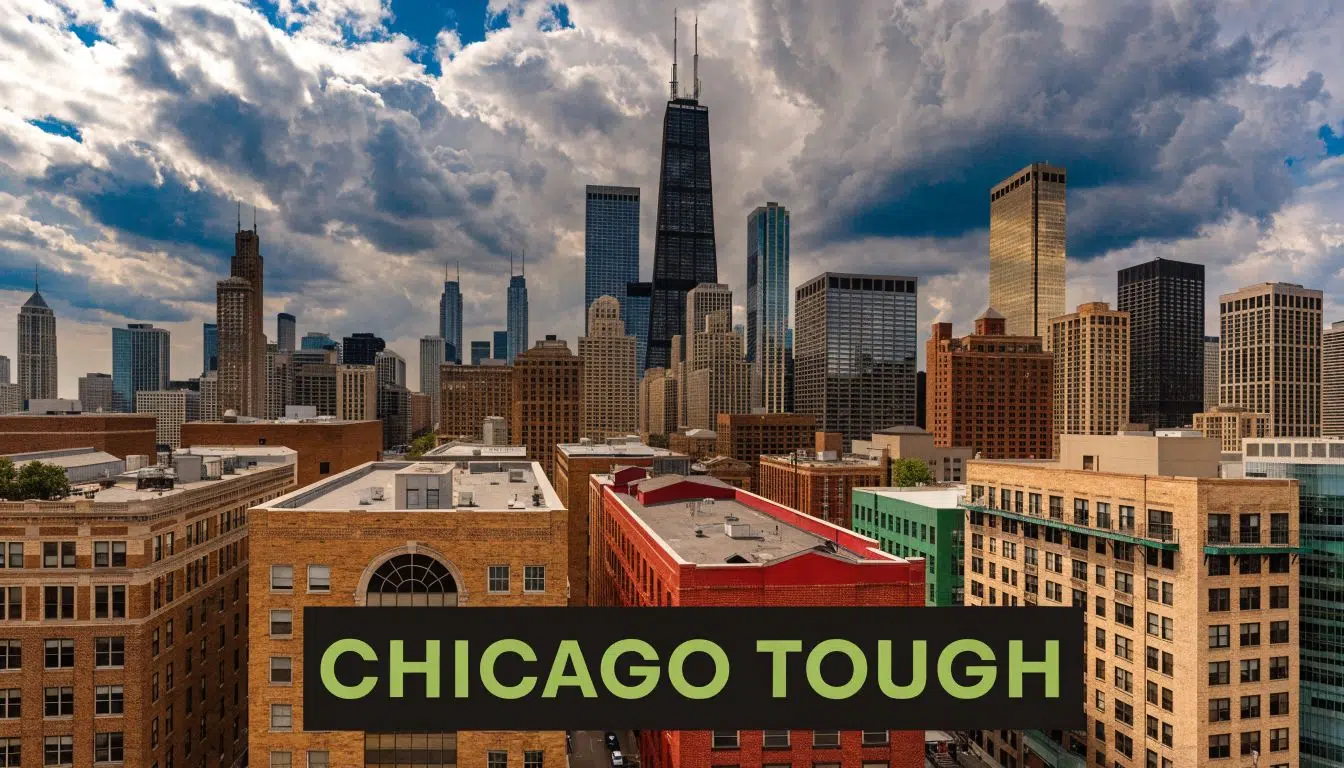 TPO Roofing Thickness: A Chicago Guide (45, 60, 80 Mil) 4 A wide angle view of the Chicago skyline on a cloudy day with city architecture visible.